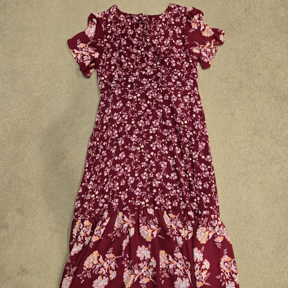 J Crew Burgundy Orange Floral Dress 12